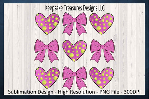 Pink Softball Hearts and Coquette Bows, Spring Sport, Sublimation Png, Softball T-Shirt Design, Digital Download Sublimation Keepsake Treasures Designs LLC. 