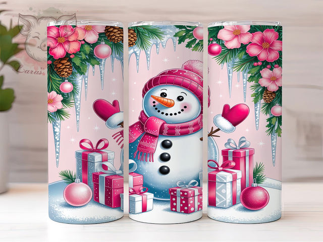 Pink Sparkly Christmas Snowman Tumbler, Christmas Snowman Wrap, Holiday Sparkle Sublimation, 20oz Snowman Tumbler, Festive Pink Art, Cute Christmas Mug, Whimsical Holiday Cup Sublimation Lara' s Designs 