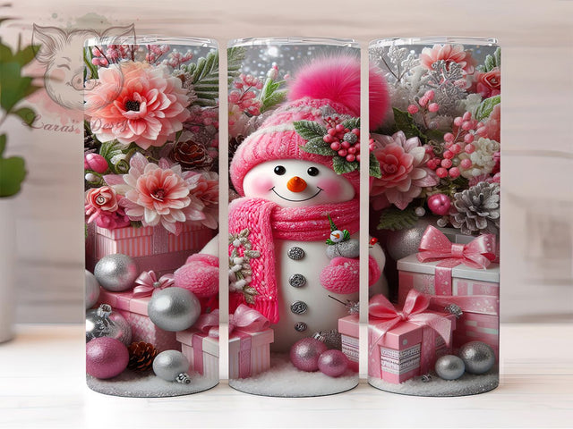 Pink Sparkly Christmas Snowman Tumbler, Christmas Snowman Wrap, Holiday Sparkle Sublimation, 20oz Snowman Tumbler, Festive Pink Art, Cute Christmas Mug, Whimsical Holiday Cup Sublimation Lara' s Designs 