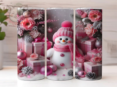 Pink Sparkly Christmas Snowman Tumbler, Christmas Snowman Wrap, Holiday Sparkle Sublimation, 20oz Snowman Tumbler, Festive Pink Art, Cute Christmas Mug, Whimsical Holiday Cup Sublimation Lara' s Designs 
