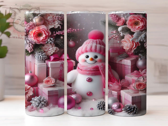 Pink Sparkly Christmas Snowman Tumbler, Christmas Snowman Wrap, Holiday Sparkle Sublimation, 20oz Snowman Tumbler, Festive Pink Art, Cute Christmas Mug, Whimsical Holiday Cup Sublimation Lara' s Designs 