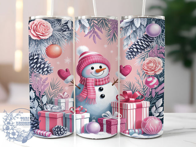 Pink Sparkly Snowman Christmas Tumbler, Glitter Snowman Wrap, Christmas Sparkle Sublimation Design, 20oz Pink Holiday Tumbler, Festive Glitter Mug, Whimsical Snowman Art, Cute Christmas Cup Sublimation ToriDesigns 
