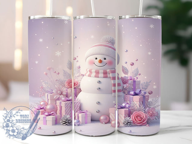 Pink Sparkly Snowman Christmas Tumbler, Glitter Snowman Wrap, Christmas Sparkle Sublimation Design, 20oz Pink Holiday Tumbler, Festive Glitter Mug, Whimsical Snowman Art, Cute Christmas Cup Sublimation ToriDesigns 