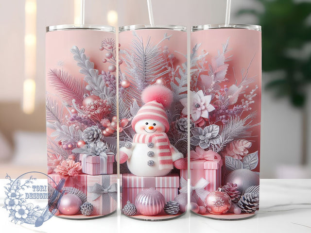 Pink Sparkly Snowman Christmas Tumbler, Glitter Snowman Wrap, Christmas Sparkle Sublimation Design, 20oz Pink Holiday Tumbler, Festive Glitter Mug, Whimsical Snowman Art, Cute Christmas Cup Sublimation ToriDesigns 