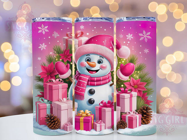 Pink Sparkly Snowman Tumbler, Sparkly Snowman Art, Pink Christmas Tumbler, 20Oz Wrap Design, Christmas Sublimation, Glitter Snowman Theme, Cute Holiday Design Sublimation SvggirlplusArt 