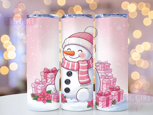 Pink Sparkly Snowman Tumbler, Sparkly Snowman Art, Pink Christmas Tumbler, 20Oz Wrap Design, Christmas Sublimation, Glitter Snowman Theme, Cute Holiday Design Sublimation SvggirlplusArt 
