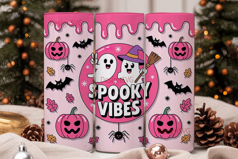 Pink Spooky Vibes 20oz Tumbler Wrap Sublimation DesignSVG 