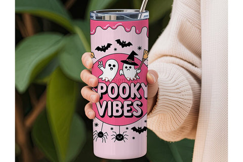Pink Spooky Vibes 20oz Tumbler Wrap Sublimation DesignSVG 