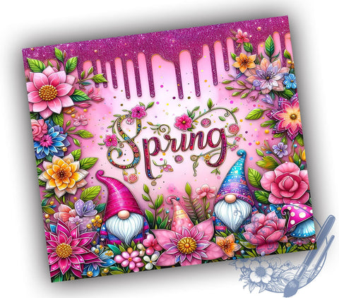 Pink Spring Gnome Flower 20oz Skinny Tumbler, Inspiration Quotes Tumbler Png, Straight & Tapered Tumbler Wrap, Instant Digital Download Sublimation ToriDesigns 