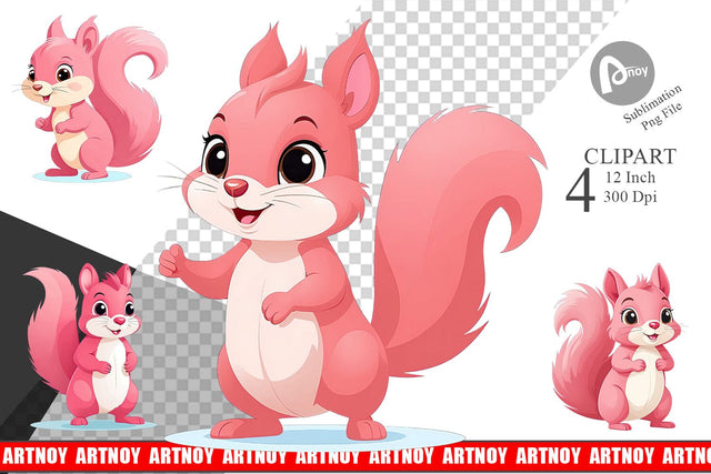 Pink Squirrel Valentine Clipart Sublimation artnoy 