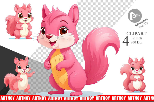 Pink Squirrel Valentine Clipart Sublimation artnoy 