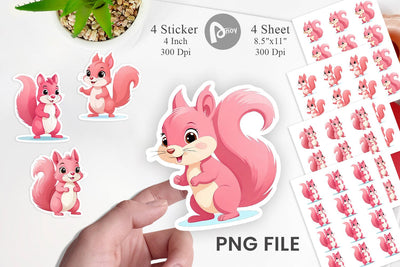 Pink Squirrel Valentine Sticker Sublimation artnoy 
