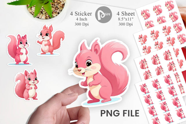 Pink Squirrel Valentine Sticker Sublimation artnoy 