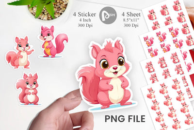 Pink Squirrel Valentine Sticker Sublimation artnoy 