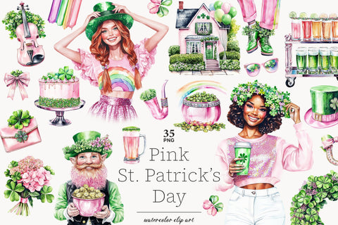 Pink St. Patrick’s Day Clipart | Irish PNG Bundle SVG GlamArtZhanna 