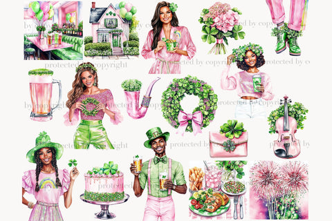 Pink St. Patrick’s Day Clipart | Irish PNG Bundle SVG GlamArtZhanna 