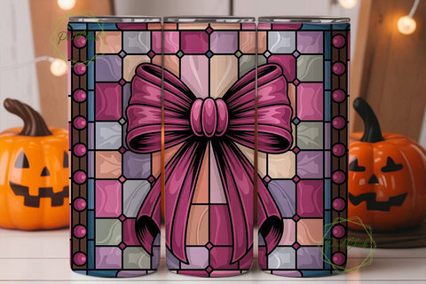 Pink Stained Glass Bow 20oz Tumbler Wrap Sublimation PixelChick 