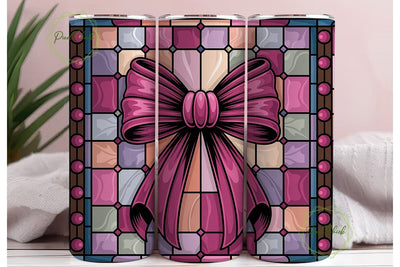 Pink Stained Glass Bow 20oz Tumbler Wrap Sublimation PixelChick 