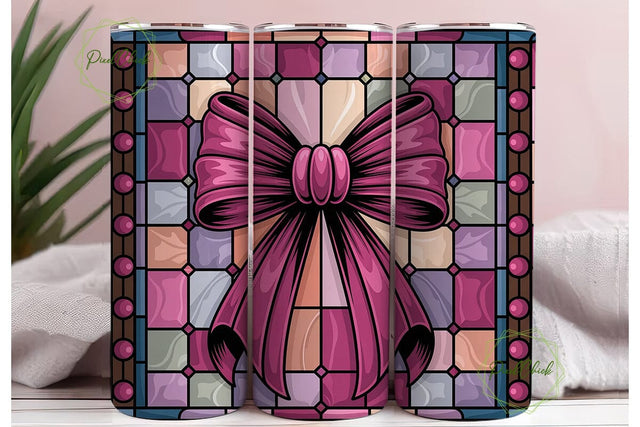 Pink Stained Glass Bow 20oz Tumbler Wrap Sublimation PixelChick 