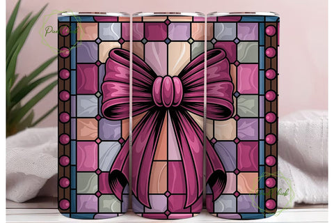 Pink Stained Glass Bow 20oz Tumbler Wrap Sublimation PixelChick 