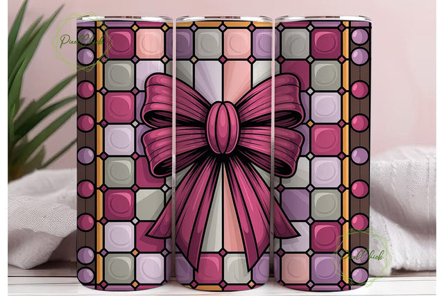 Pink Stained Glass Bow 20oz Tumbler Wrap Sublimation PixelChick 