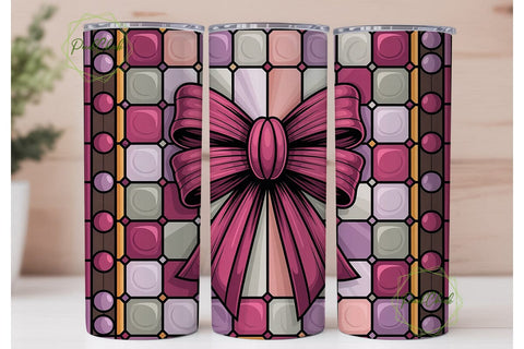 Pink Stained Glass Bow 20oz Tumbler Wrap Sublimation PixelChick 