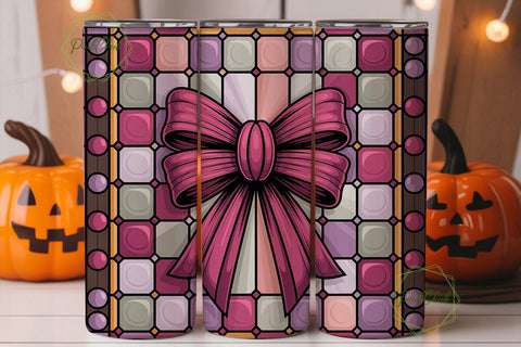 Pink Stained Glass Bow 20oz Tumbler Wrap Sublimation PixelChick 