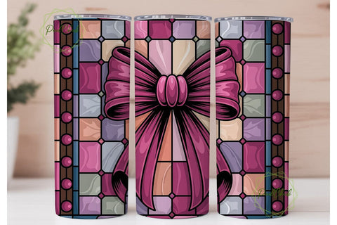 Pink Stained Glass Bow 20oz Tumbler Wrap Sublimation PixelChick 