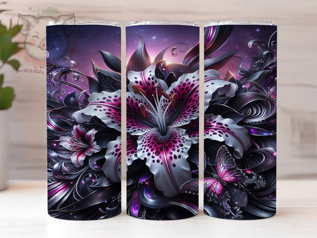 Pink Stargazer Lily Leopard Tumbler, Pink Floral Wrap, Elegant Flower Cup, Nature Sublimation Design, Valentine Gift Tumbler, Sweet Lily Leopard Wrap, Adorable Floral Cup Sublimation Lara' s Designs 