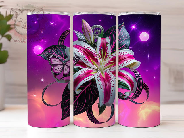 Pink Stargazer Lily Leopard Tumbler, Pink Floral Wrap, Elegant Flower Cup, Nature Sublimation Design, Valentine Gift Tumbler, Sweet Lily Leopard Wrap, Adorable Floral Cup Sublimation Lara' s Designs 