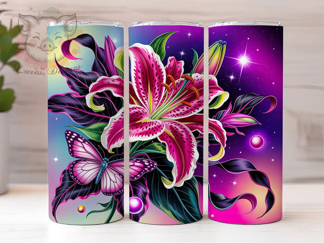 Pink Stargazer Lily Leopard Tumbler, Pink Floral Wrap, Elegant Flower Cup, Nature Sublimation Design, Valentine Gift Tumbler, Sweet Lily Leopard Wrap, Adorable Floral Cup Sublimation Lara' s Designs 
