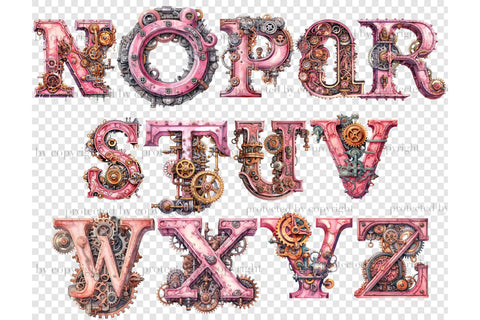 Pink Steampunk Alphabet | Pink Valentine's Day Clipart SVG GlamArtZhanna 