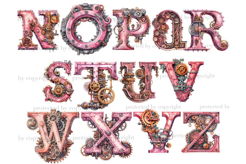 Pink Steampunk Alphabet | Pink Valentine's Day Clipart SVG GlamArtZhanna 