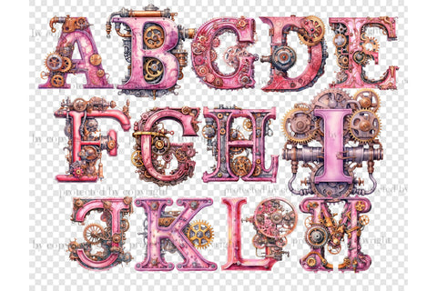 Pink Steampunk Alphabet | Pink Valentine's Day Clipart SVG GlamArtZhanna 