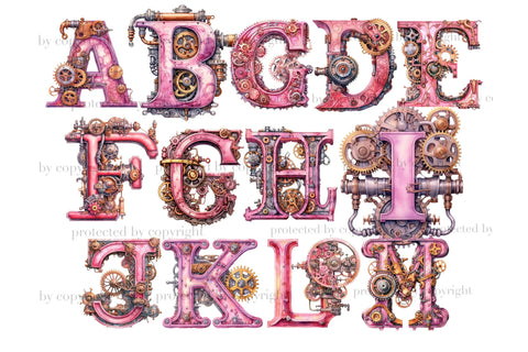 Pink Steampunk Alphabet | Pink Valentine's Day Clipart SVG GlamArtZhanna 
