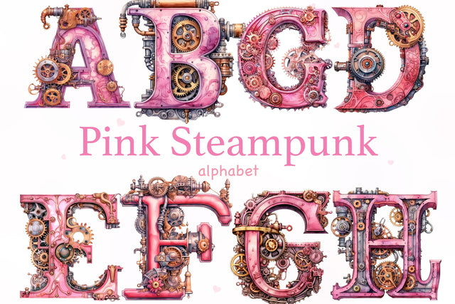 Pink Steampunk Alphabet | Pink Valentine's Day Clipart SVG GlamArtZhanna 