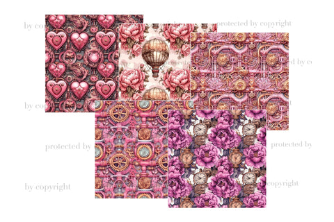 Pink Steampunk Valentine's Day Digital Paper | Romantic JPEG SVG GlamArtZhanna 
