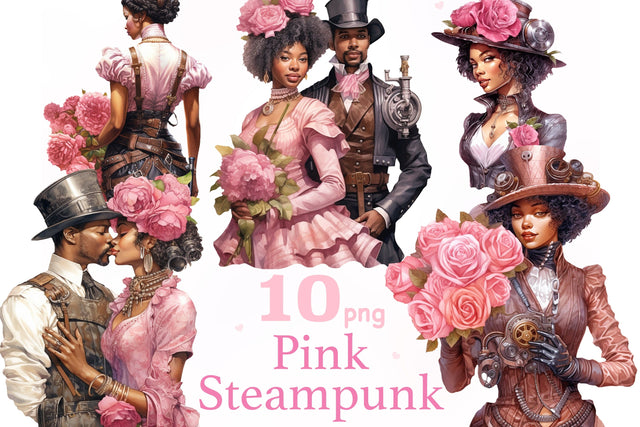 Pink Steampunk Valentine's Day PNG | Black Woman PNG Bundle SVG GlamArtZhanna 
