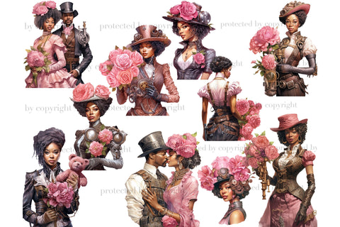 Pink Steampunk Valentine's Day PNG | Black Woman PNG Bundle SVG GlamArtZhanna 