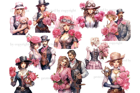 Pink Steampunk Valentine's Day PNG | Couple Valentines PNG SVG GlamArtZhanna 