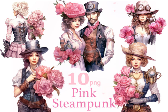 Pink Steampunk Valentine's Day PNG | Couple Valentines PNG SVG GlamArtZhanna 