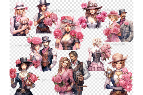 Pink Steampunk Valentine's Day PNG | Couple Valentines PNG SVG GlamArtZhanna 
