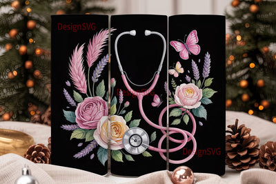 Pink Stethoscope 20oz Tumbler Wrap Sublimation DesignSVG 