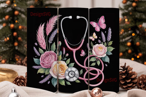 Pink Stethoscope 20oz Tumbler Wrap Sublimation DesignSVG 