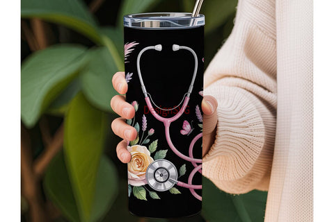 Pink Stethoscope 20oz Tumbler Wrap Sublimation DesignSVG 