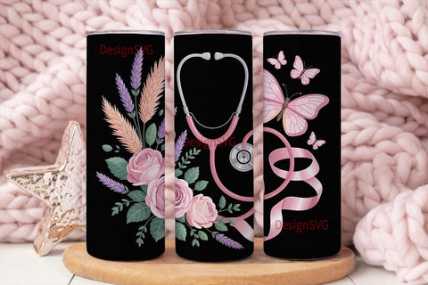Pink Stethoscope 20oz Tumbler Wrap Sublimation DesignSVG 