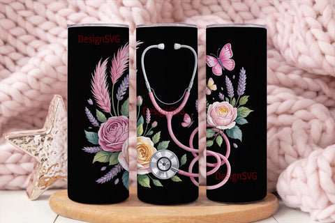 Pink Stethoscope 20oz Tumbler Wrap Sublimation DesignSVG 
