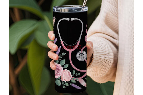 Pink Stethoscope 20oz Tumbler Wrap Sublimation DesignSVG 
