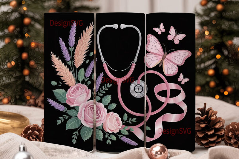 Pink Stethoscope 20oz Tumbler Wrap Sublimation DesignSVG 