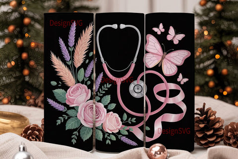 Pink Stethoscope 20oz Tumbler Wrap Sublimation DesignSVG 